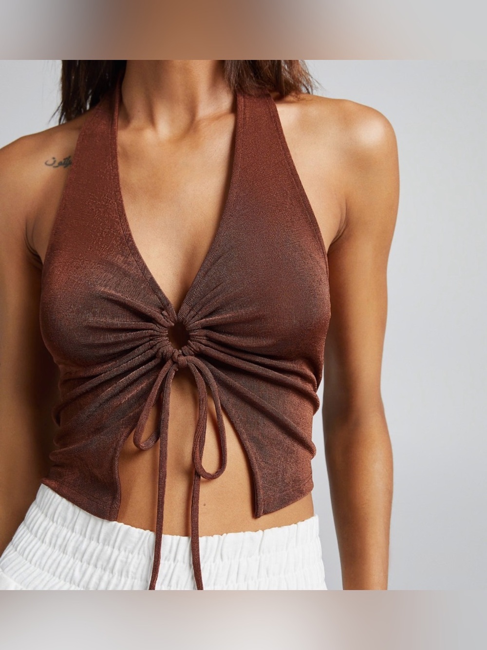 Bershka Brown Halter Crop Top -  Women's